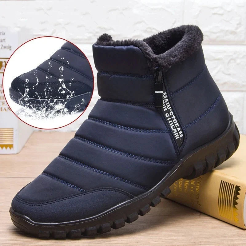 Bottes d'hiver imperméables mixtes, doublure pelucheuse, zip latéral