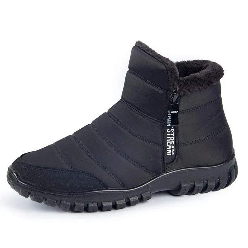 Bottes d'hiver imperméables mixtes, doublure pelucheuse, zip latéral, noir