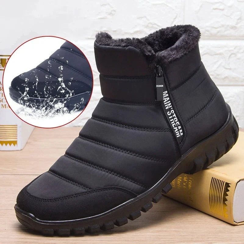 Bottes d'hiver imperméables mixtes, doublure pelucheuse, zip latéral
