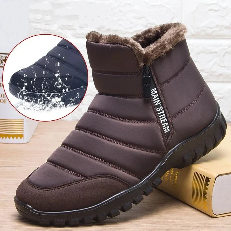 Bottes d'hiver imperméables mixtes, doublure pelucheuse, zip latéral