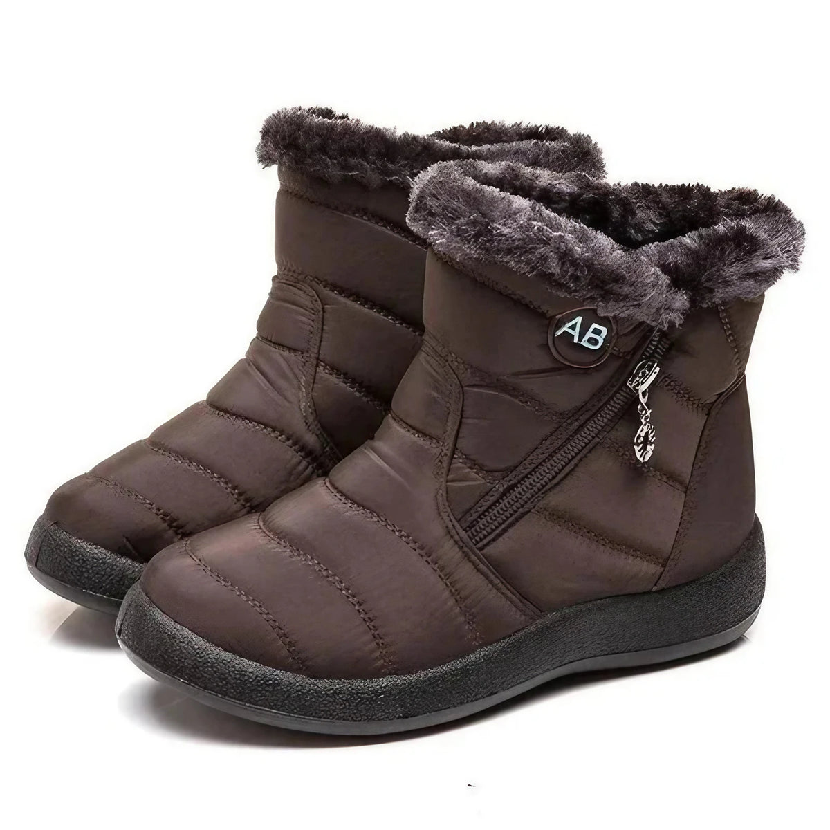 Bottes d'hiver femme matelassées et imperméables, doublure chaude, marron