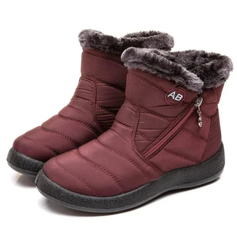 Bottes d'hiver femme matelassées et imperméables, doublure chaude, rouge