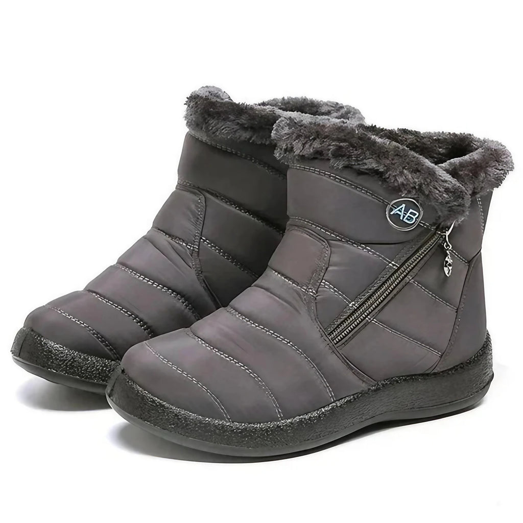 Bottes d'hiver femme matelassées et imperméables, doublure chaude, gris
