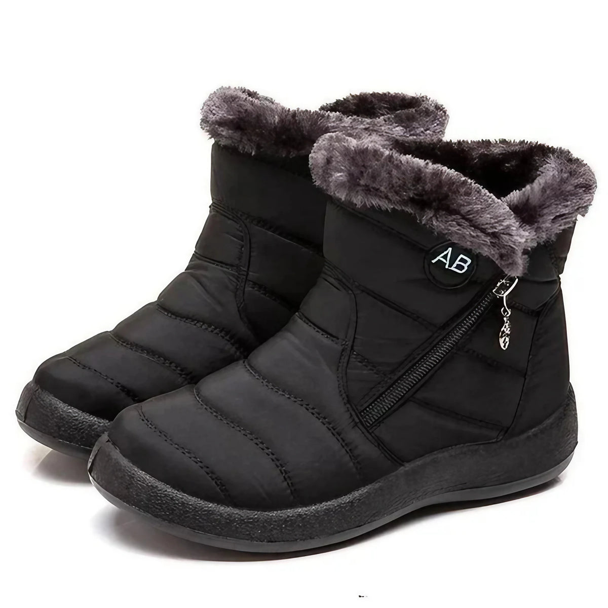 Bottes d'hiver femme matelassées et imperméables, doublure chaude, noir