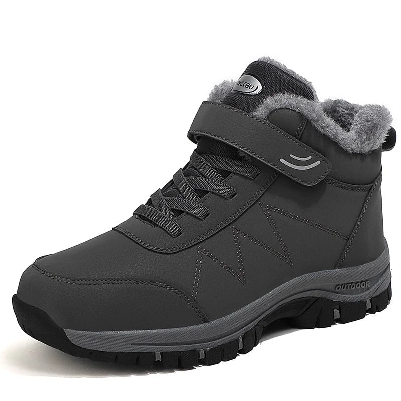 Bottes de neige unisexe doublées fausse fourrure, lacets et scratch, gris