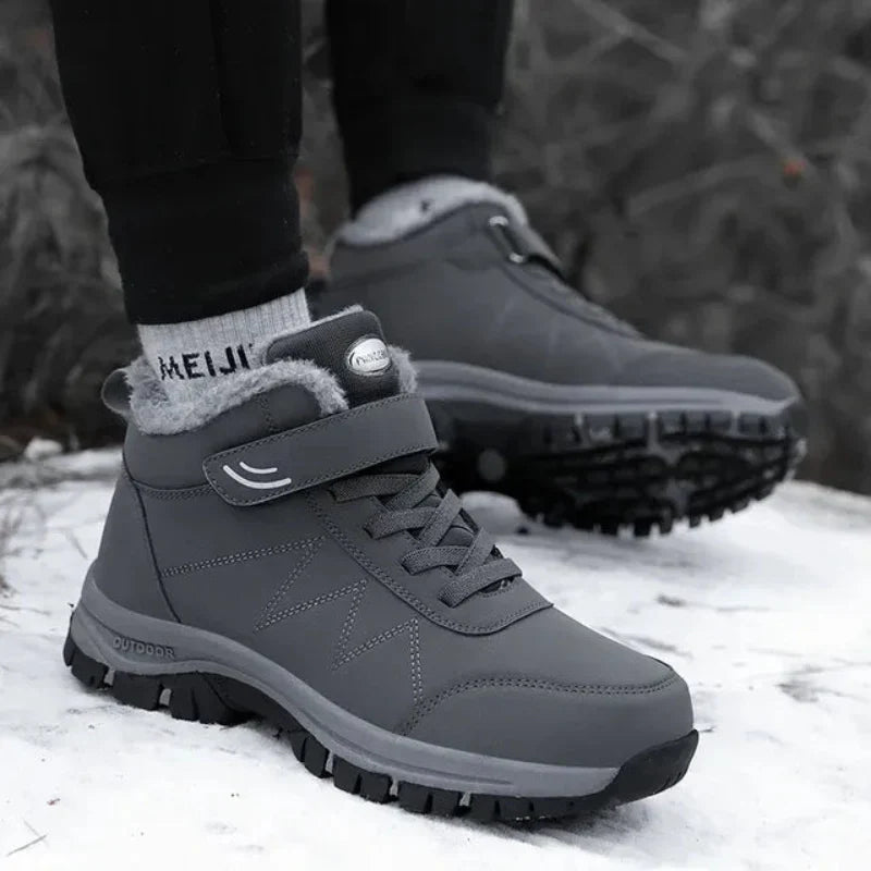 Bottes de neige unisexe doublées fausse fourrure, lacets et scratch