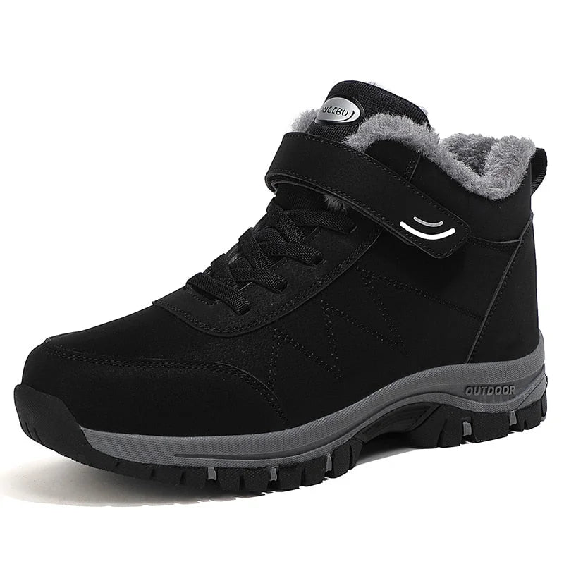 Bottes de neige unisexe doublées fausse fourrure, lacets et scratch, noir