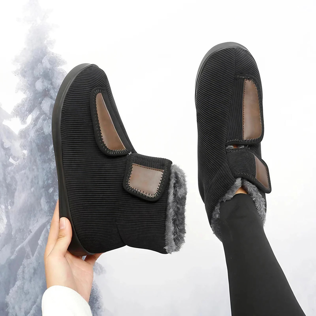 Bottes d'hiver unisexe doublées, fermeture réglable, 35 au 46, noir