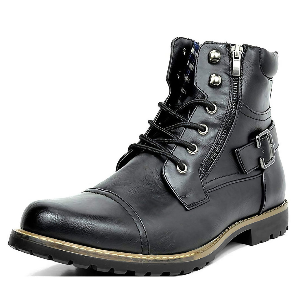 Bottes de moto homme, semelle en caoutchouc, trois coloris, noir