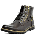 Bottes de moto homme, semelle en caoutchouc, trois coloris, marron foncé