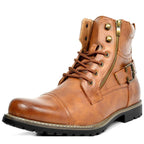 Bottes de moto homme, semelle en caoutchouc, trois coloris, marron