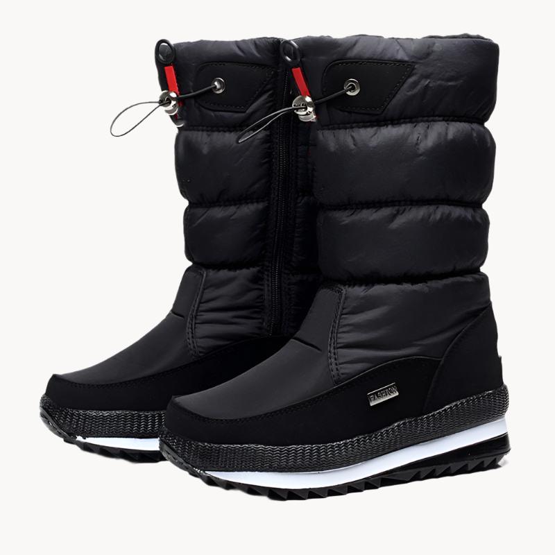 Bottes de neige femme imperméables, doublure chaude, zip, noir