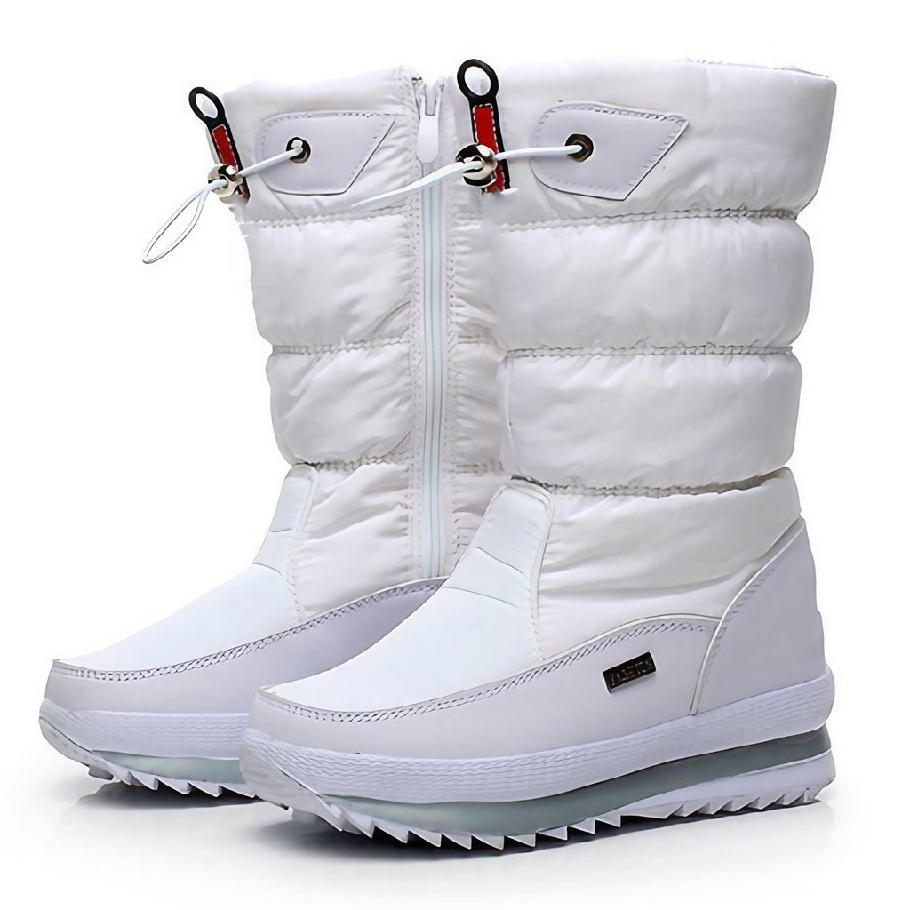 Bottes de neige femme imperméables, doublure chaude, zip, blanc