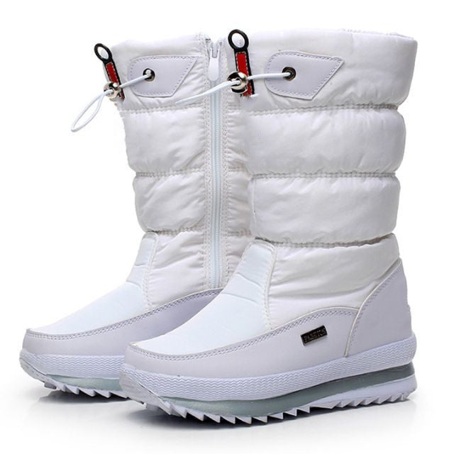 Bottes de neige femme imperméables, doublure chaude, zip, blanc