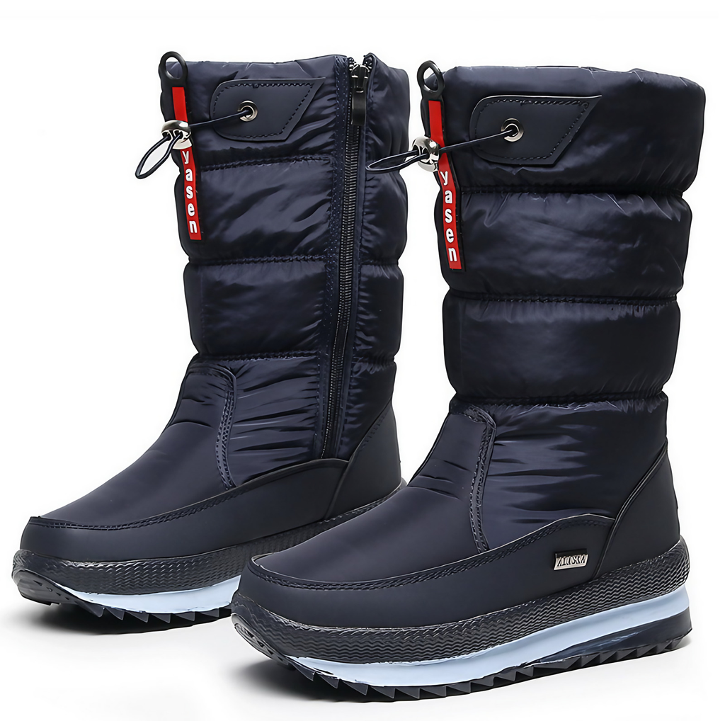 Bottes de neige femme imperméables, doublure chaude, zip, bleu