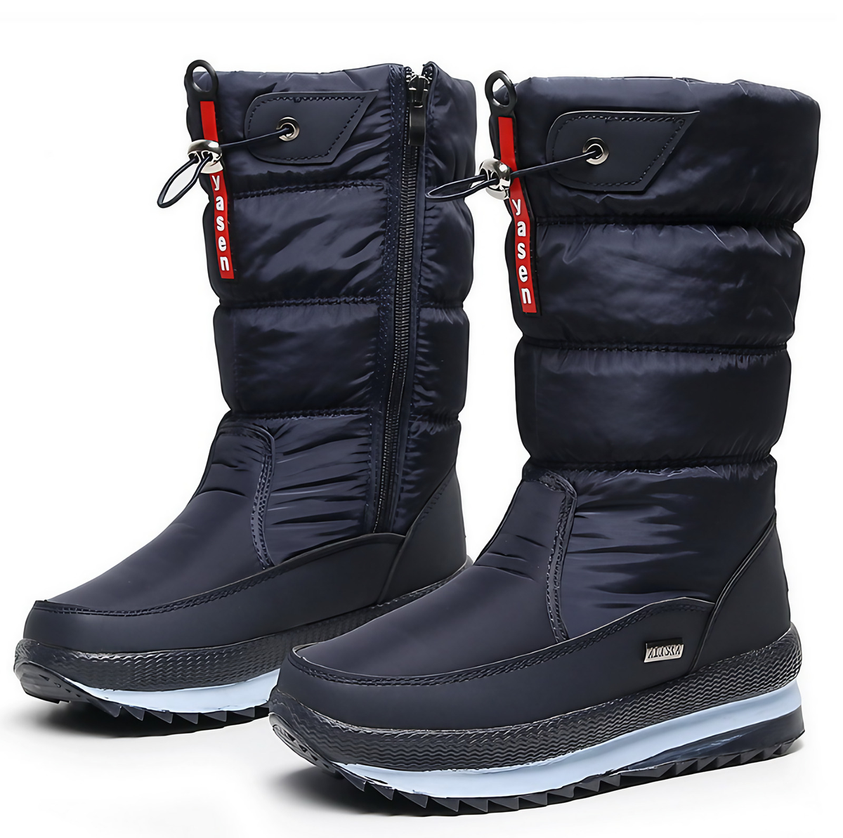 Bottes de neige femme imperméables, doublure chaude, zip, bleu