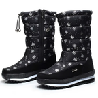 Bottes de neige femme imperméables, doublure chaude, zip, noir motif neige