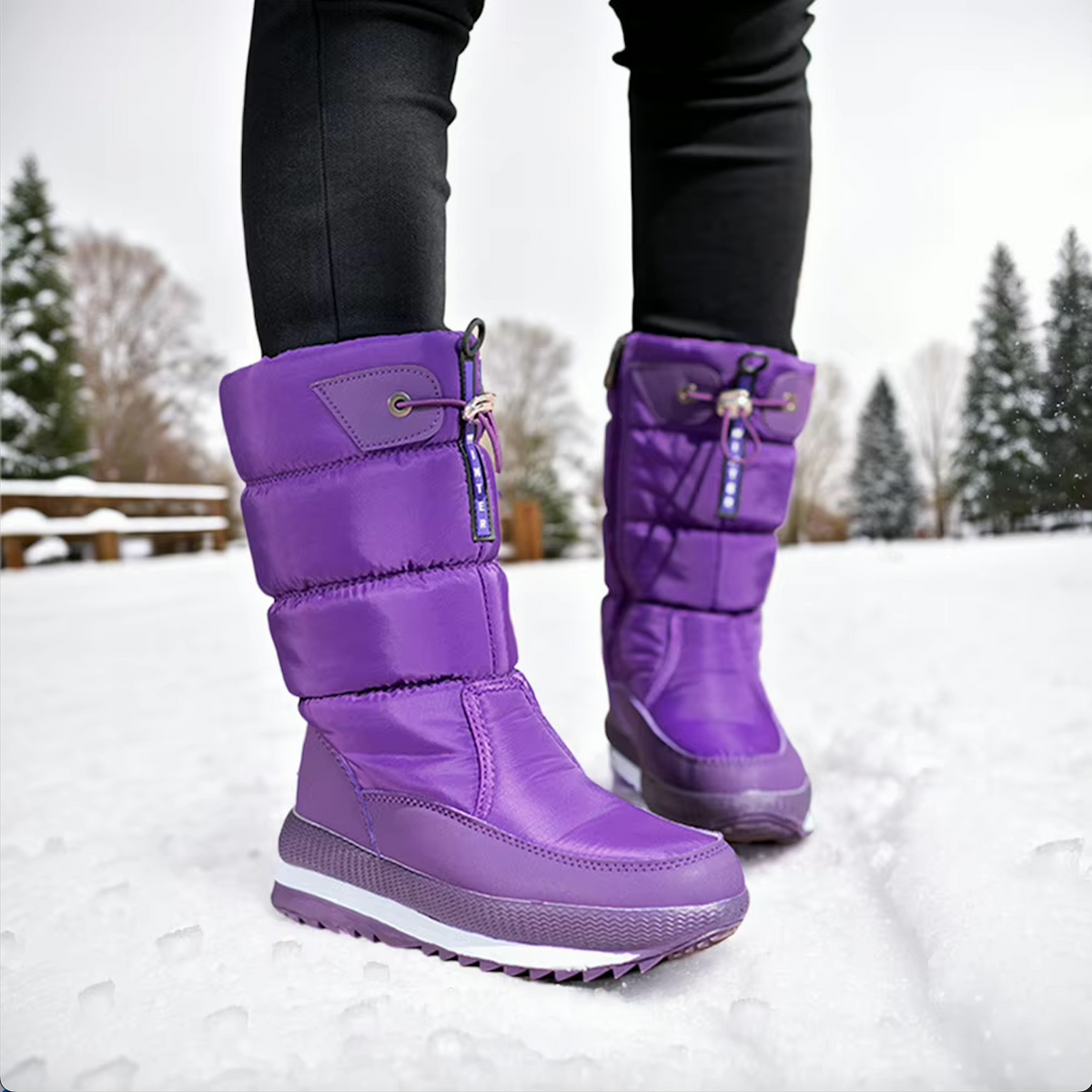 Bottes de neige femme imperméables, doublure chaude, zip, lilas