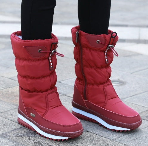 Bottes de neige femme imperméables, doublure chaude, zip, rouge