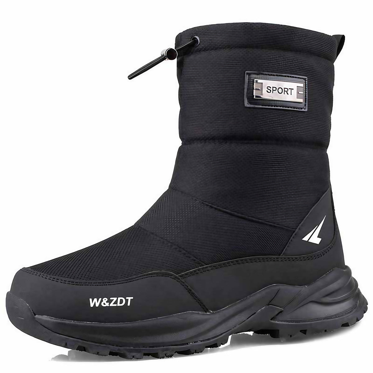 Bottes de neige homme fourrées à enfiler, semelle caoutchouc, noir