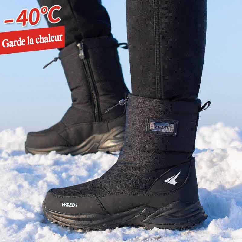 Bottes de neige homme fourrées à enfiler, semelle caoutchouc