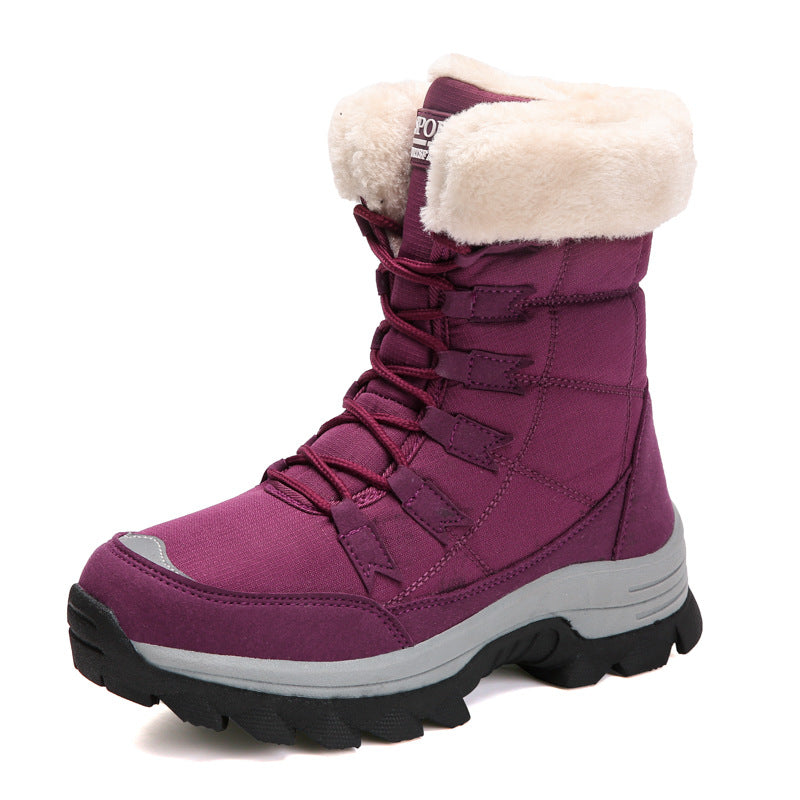 Bottes de neige femme à lacets, tige rembourrée, semelle crantée