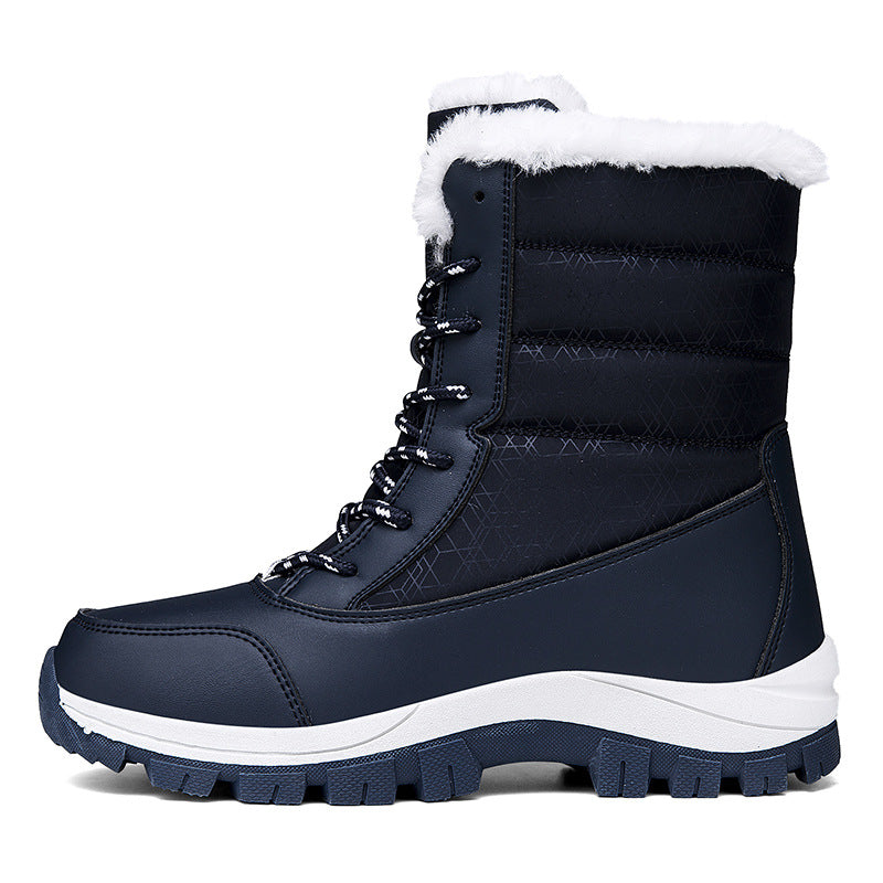 Bottes de neige femme à lacets, tige rembourrée, semelle crantée, bleu foncé