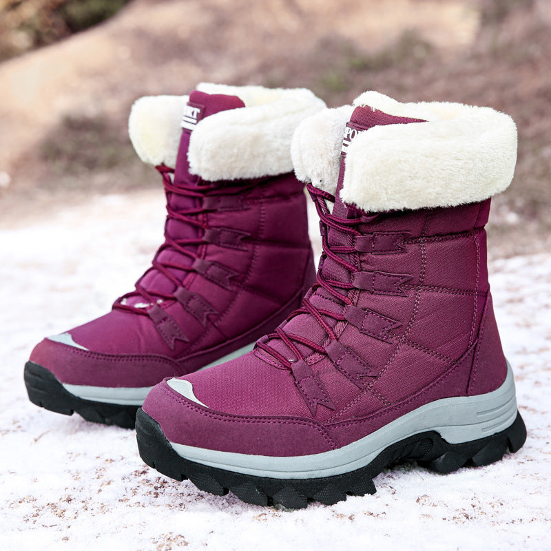 Bottes de neige femme à lacets, tige rembourrée, semelle crantée, rose foncé