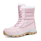 Bottes de neige femme à lacets, tige rembourrée, semelle crantée, rose