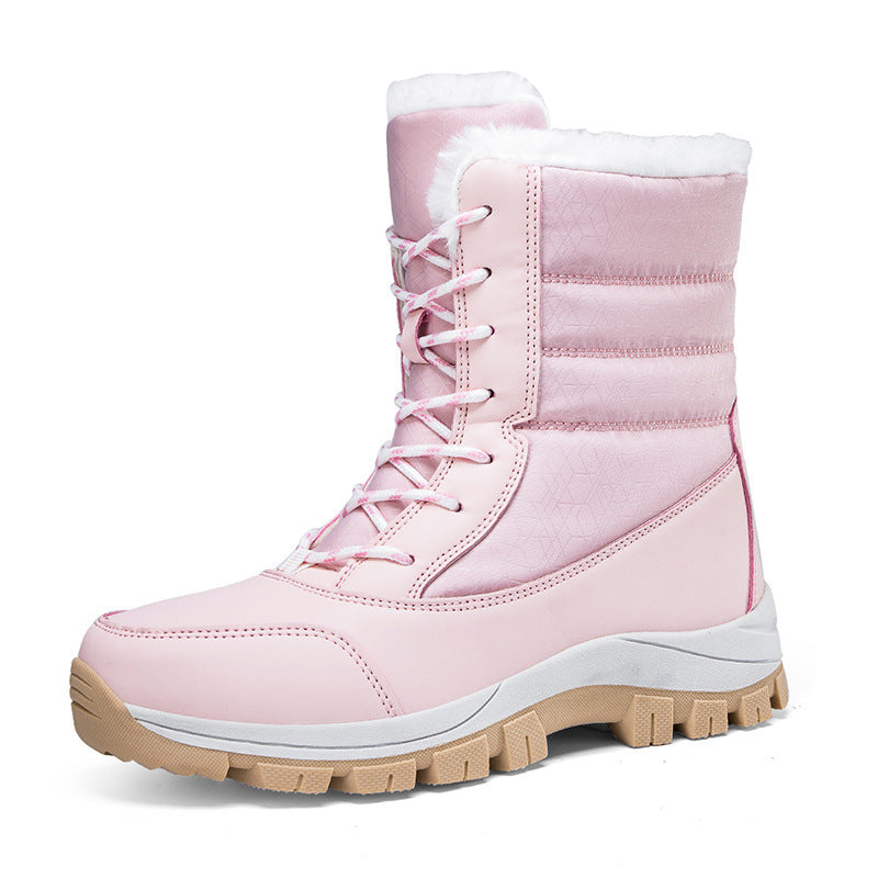 Bottes de neige femme à lacets, tige rembourrée, semelle crantée, rose