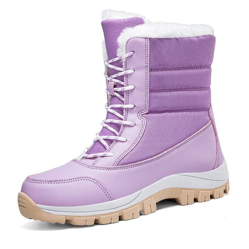 Bottes de neige femme à lacets, tige rembourrée, semelle crantée, pourpre