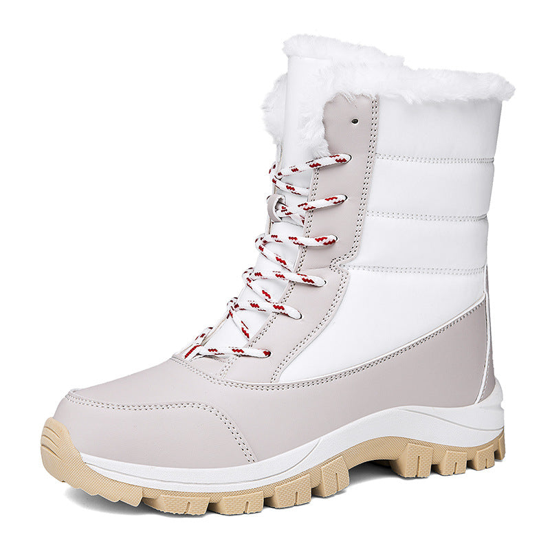 Bottes de neige femme à lacets, tige rembourrée, semelle crantée, blanc