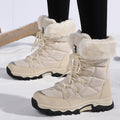 Bottes de neige femme à lacets, tige rembourrée, semelle crantée, beige