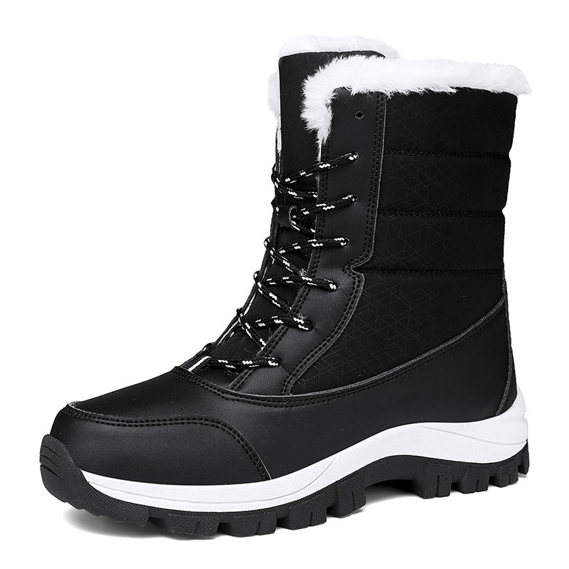 Bottes de neige femme à lacets, tige rembourrée, semelle crantée, noir et blanc