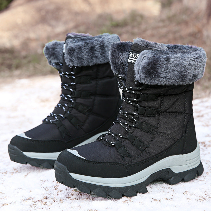 Bottes de neige femme à lacets, tige rembourrée, semelle crantée, noir