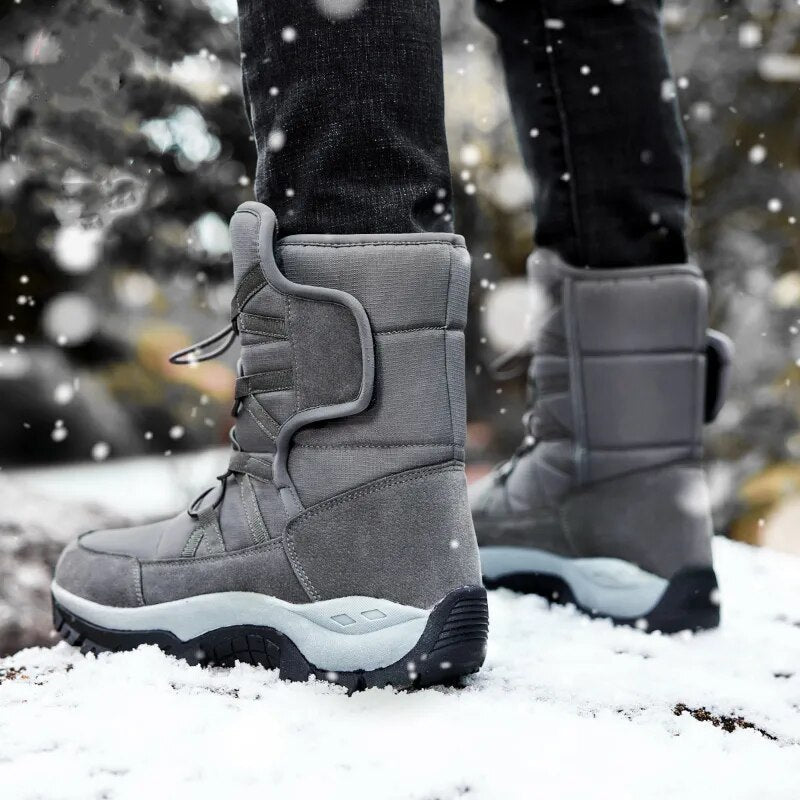 Bottes de neige homme hautes, doublure peluche, imperméables