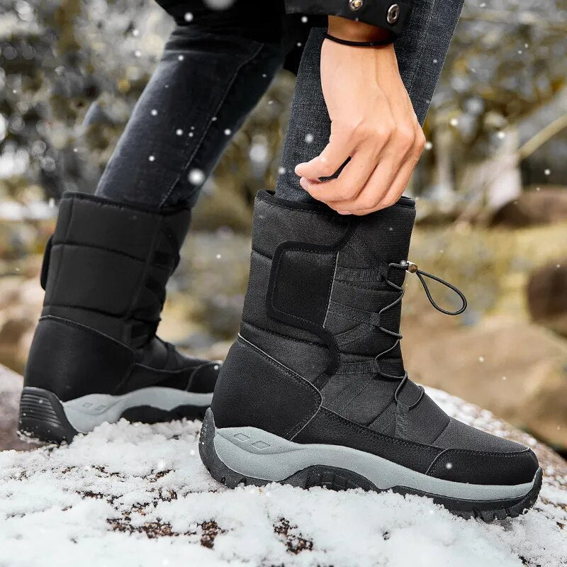Bottes de neige homme hautes, doublure peluche, imperméables