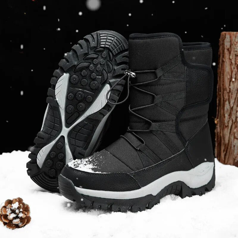 Bottes de neige homme hautes, doublure peluche, imperméables