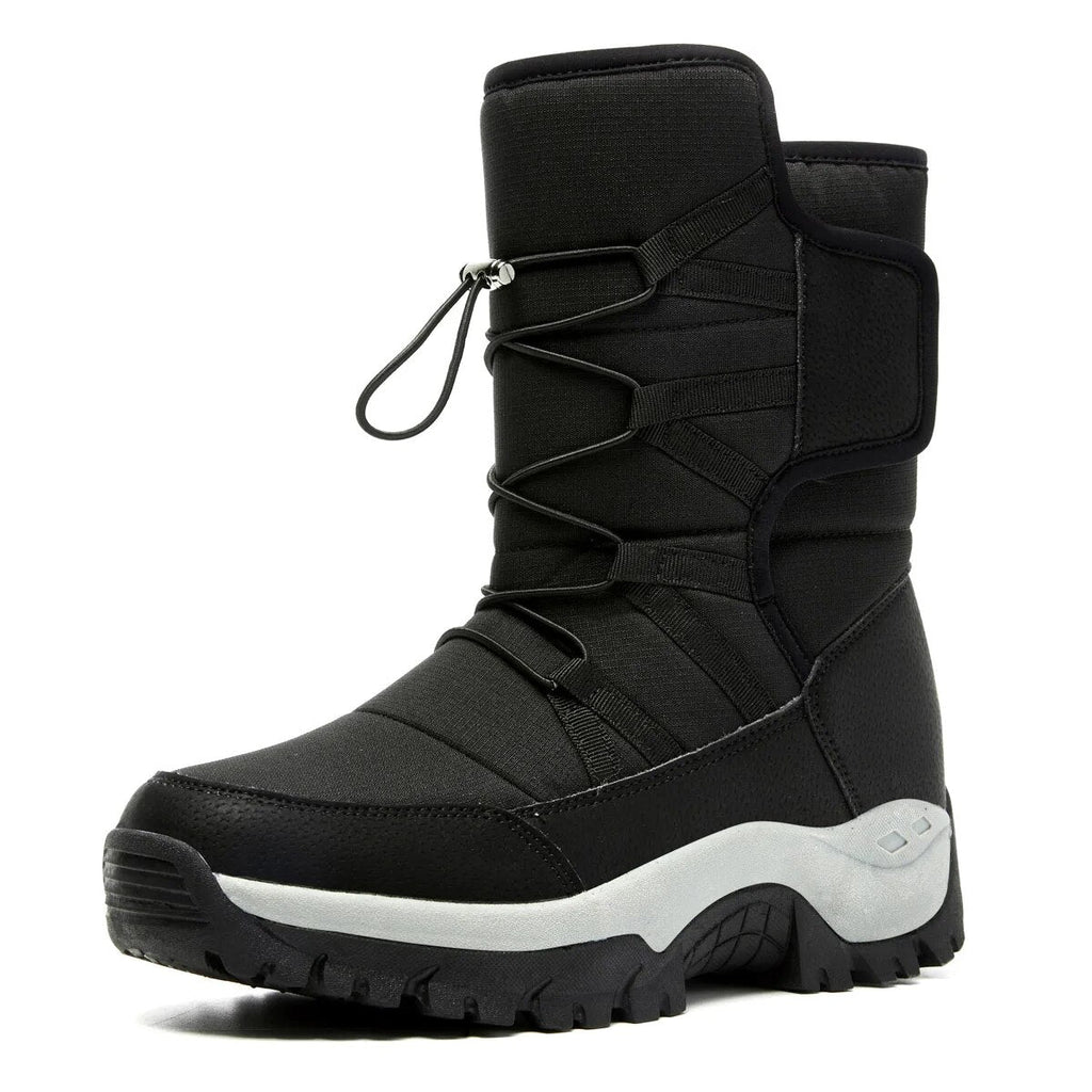 Bottes de neige homme hautes, doublure peluche, imperméables, noir