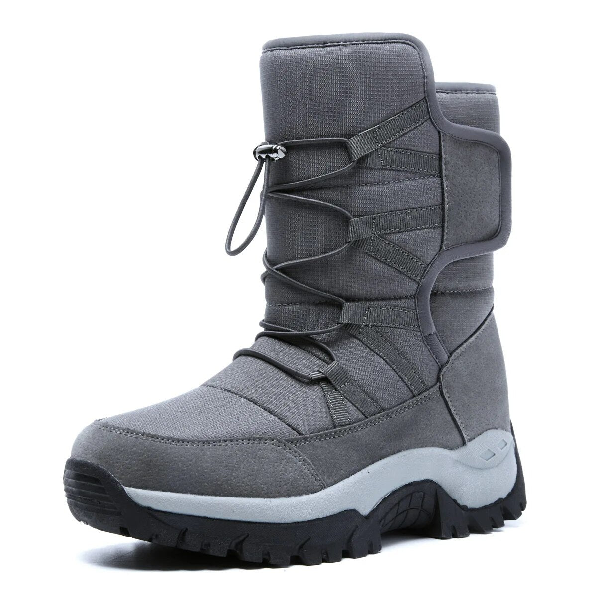 Bottes de neige homme hautes, doublure peluche, imperméables, gris