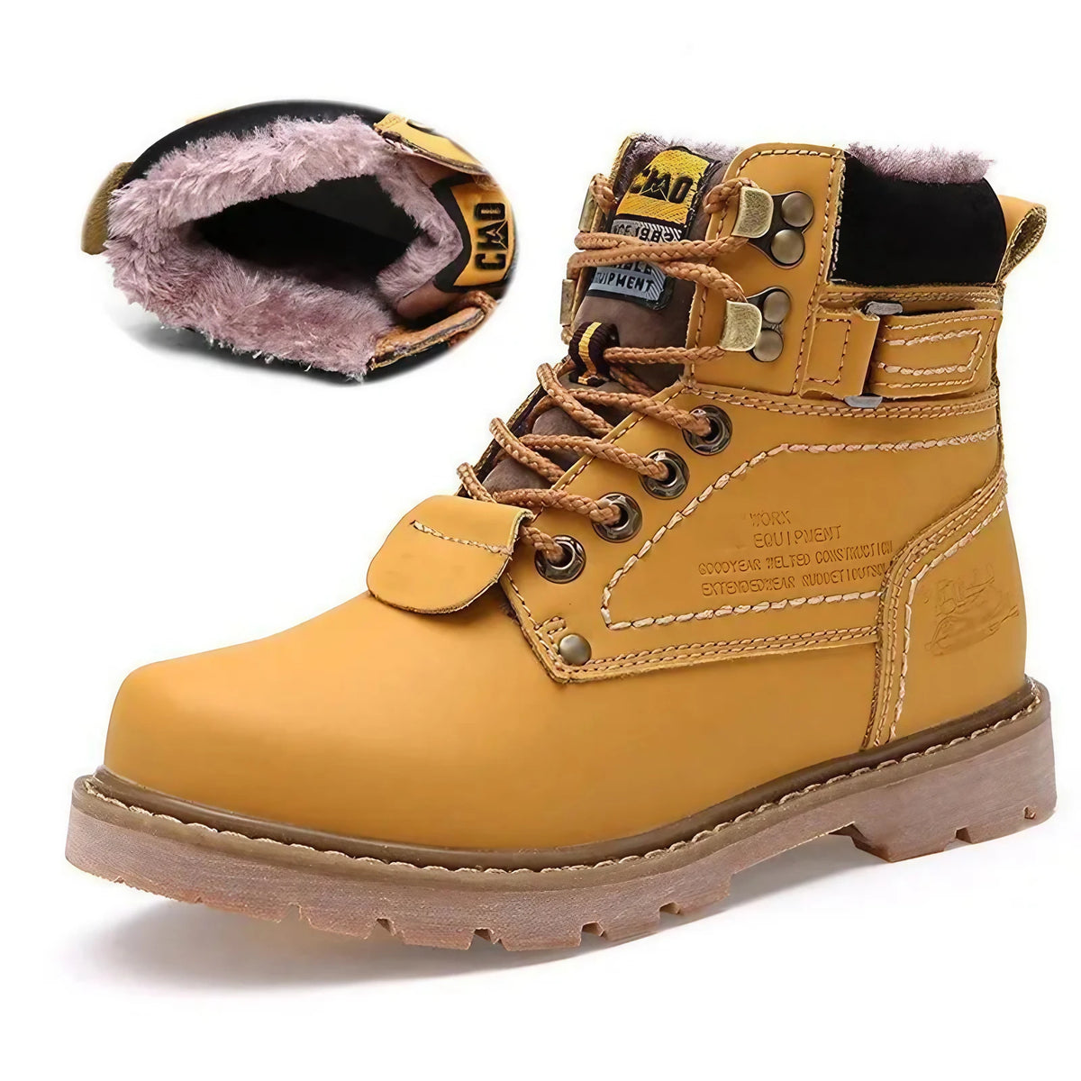 Bottes de neige rétro à lacets, avec ou sans doublure, du 35 au 46, jaune, doublure fourrée