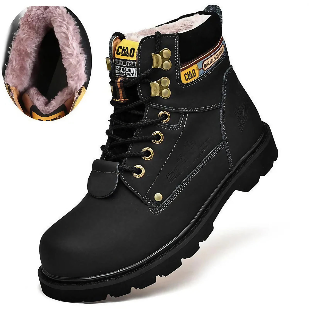 Bottes de neige rétro à lacets, avec ou sans doublure, du 35 au 46, noir, doublure fourrée
