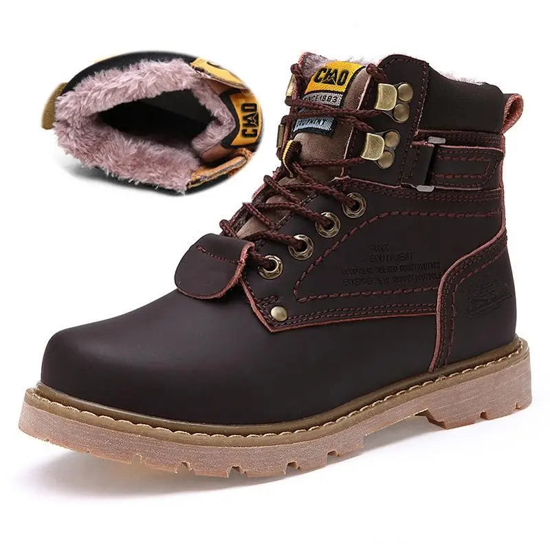 Bottes de neige rétro à lacets, avec ou sans doublure, du 35 au 46, marron terne, doublure fourrée