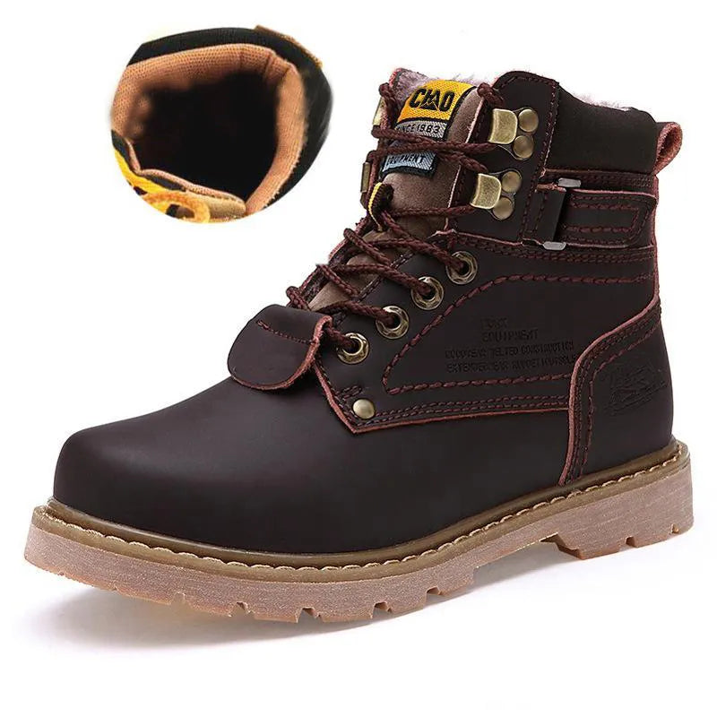 Bottes de neige rétro à lacets, avec ou sans doublure, du 35 au 46, marron terne