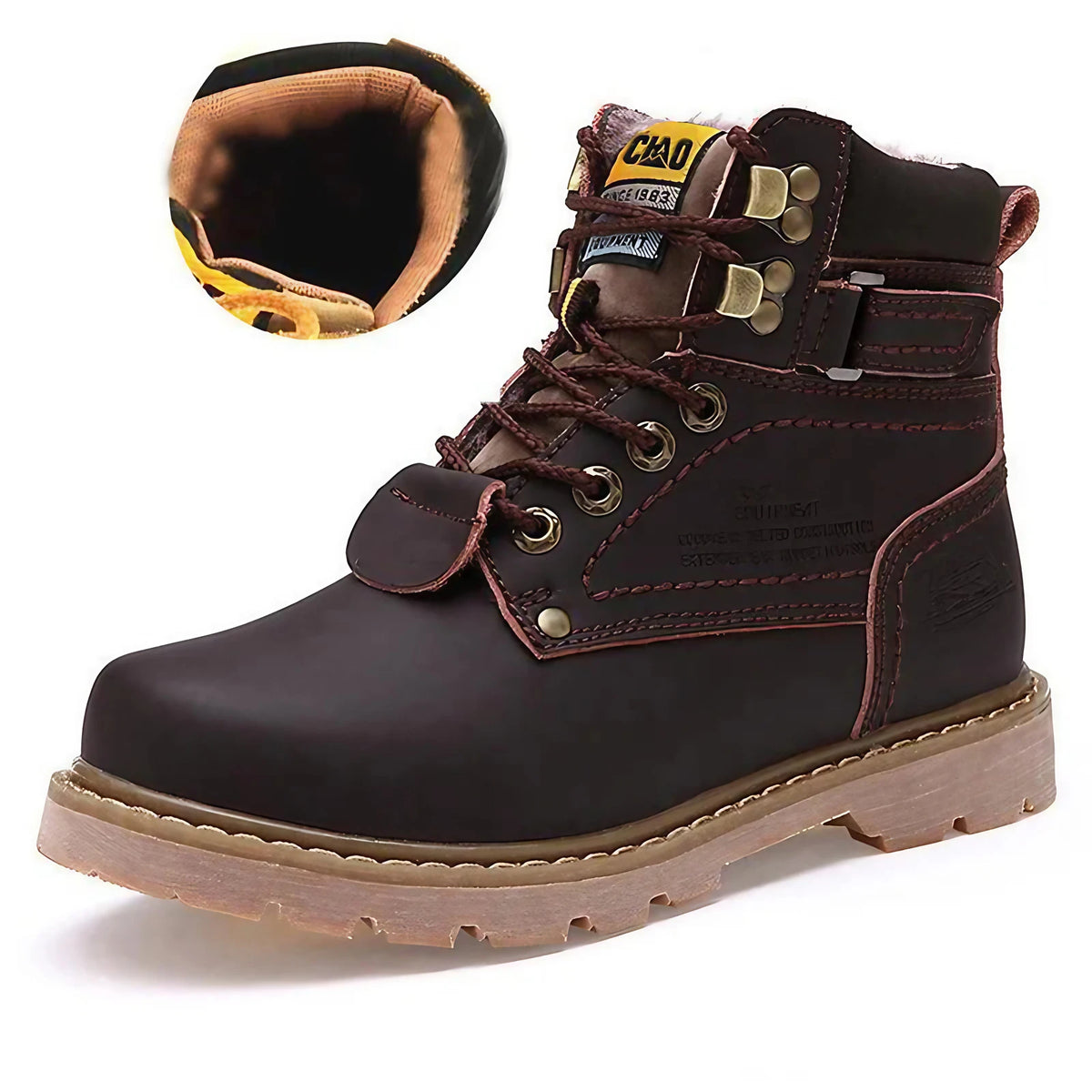 Bottes de neige rétro à lacets, avec ou sans doublure, du 35 au 46, marron terne