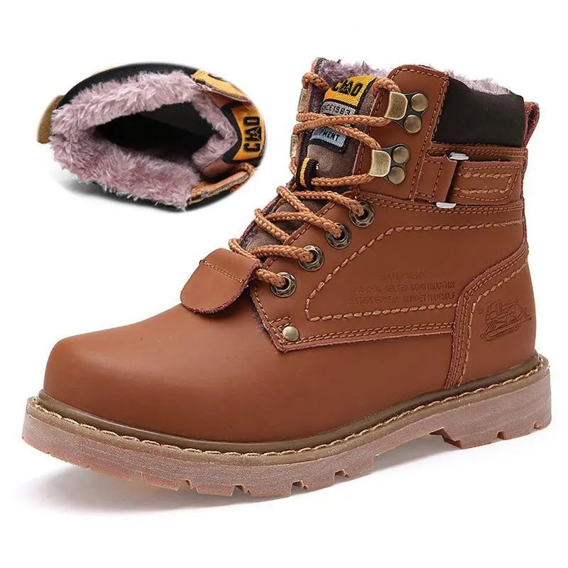 Bottes de neige rétro à lacets, avec ou sans doublure, du 35 au 46, marron, doublure fourrée