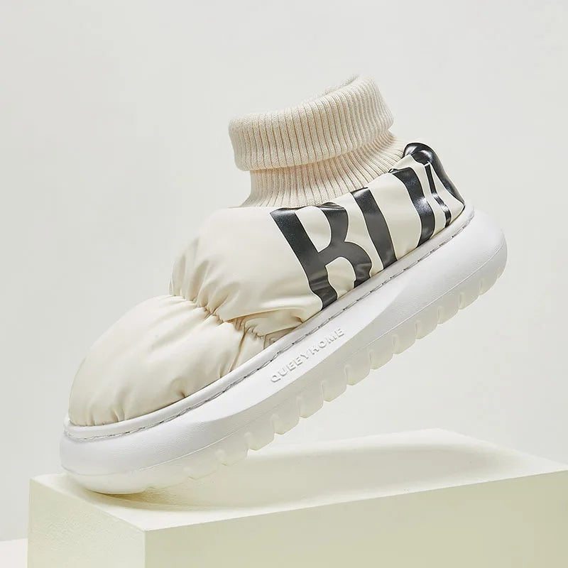 Bottes de neige mixtes en coton, style chausson, antidérapantes, blanc