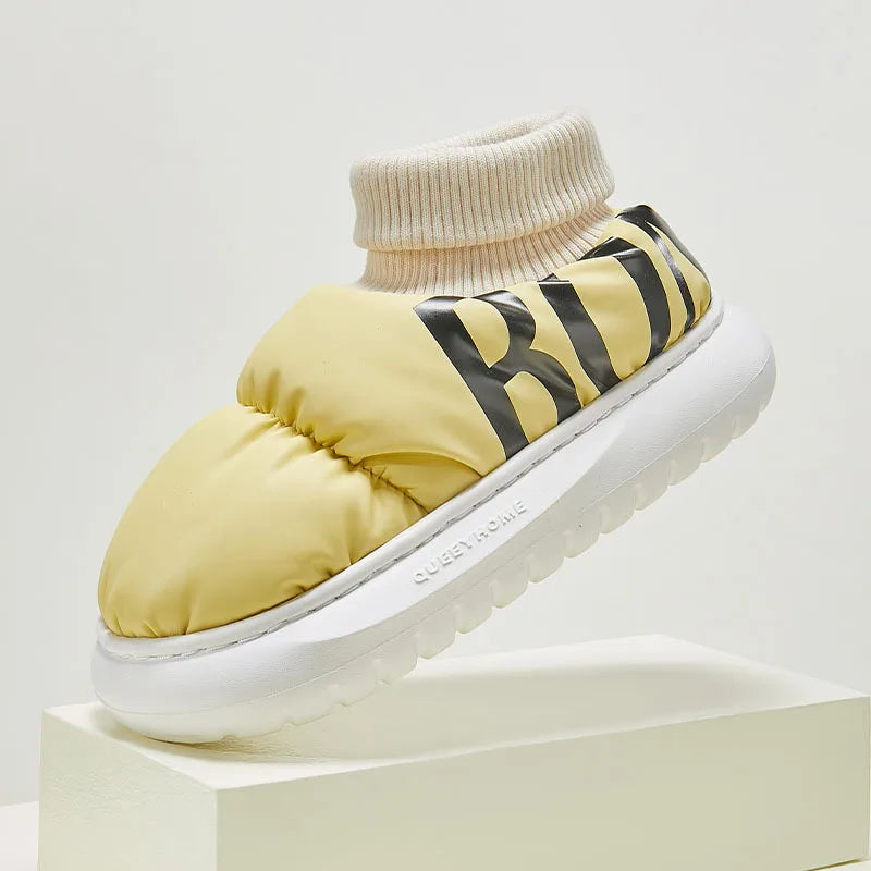 Bottes de neige mixtes en coton, style chausson, antidérapantes, jaune