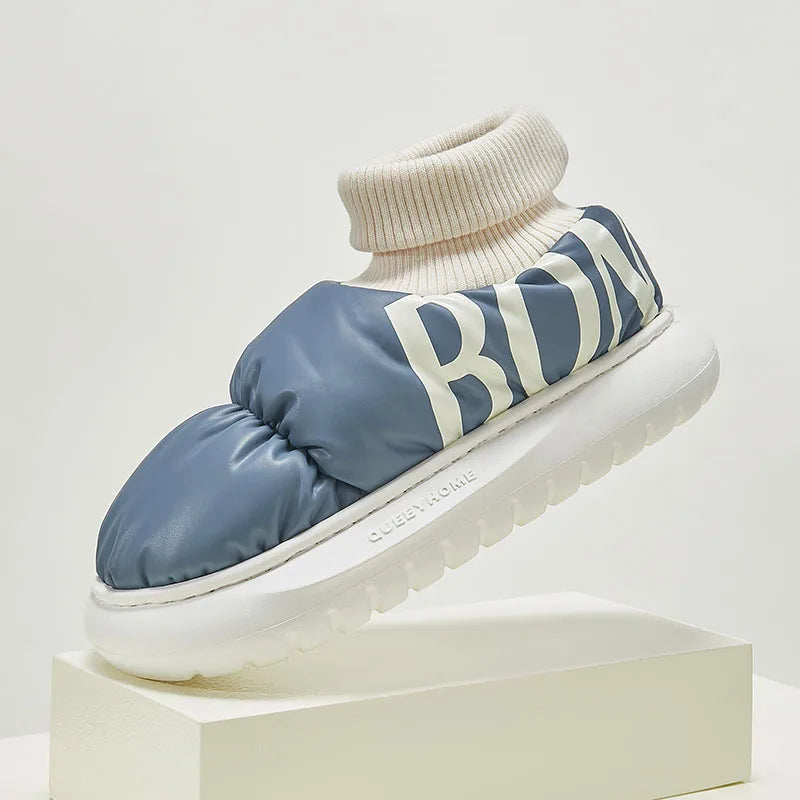 Bottes de neige mixtes en coton, style chausson, antidérapantes, bleu