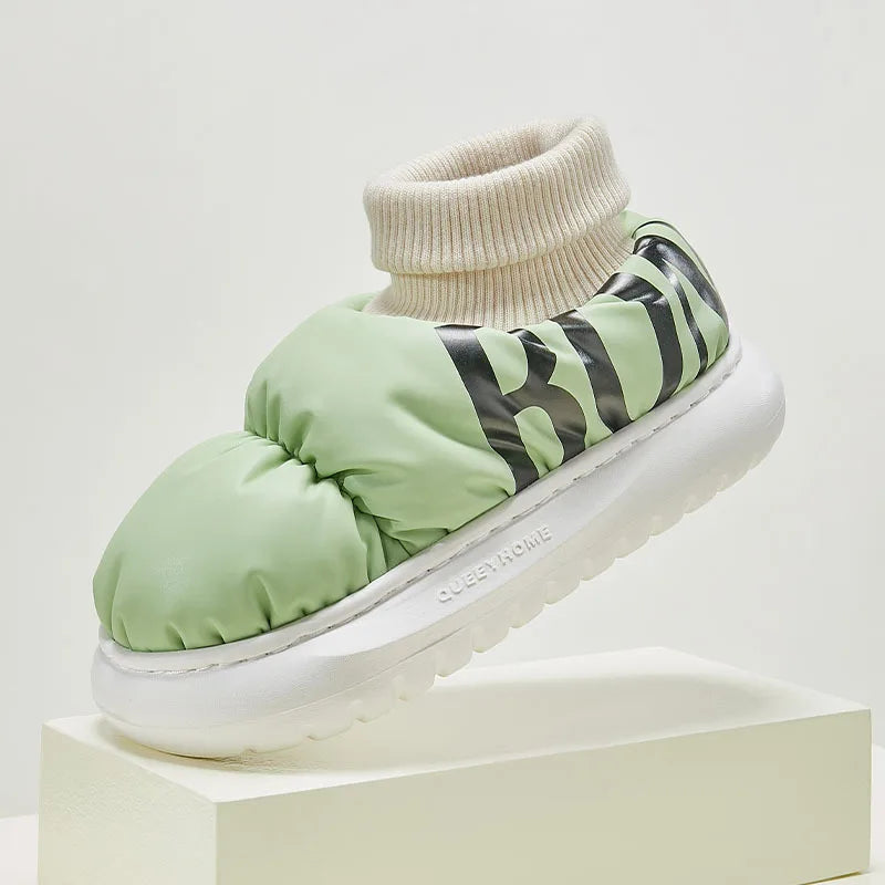 Bottes de neige mixtes en coton, style chausson, antidérapantes, vert